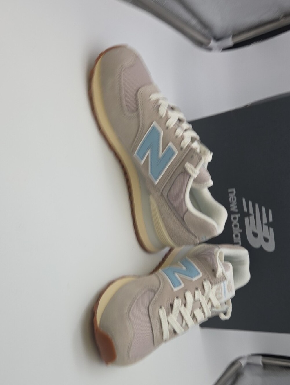 New Balance Taupe Sneakers with Light Blue N Logo - Picture 6 of 7